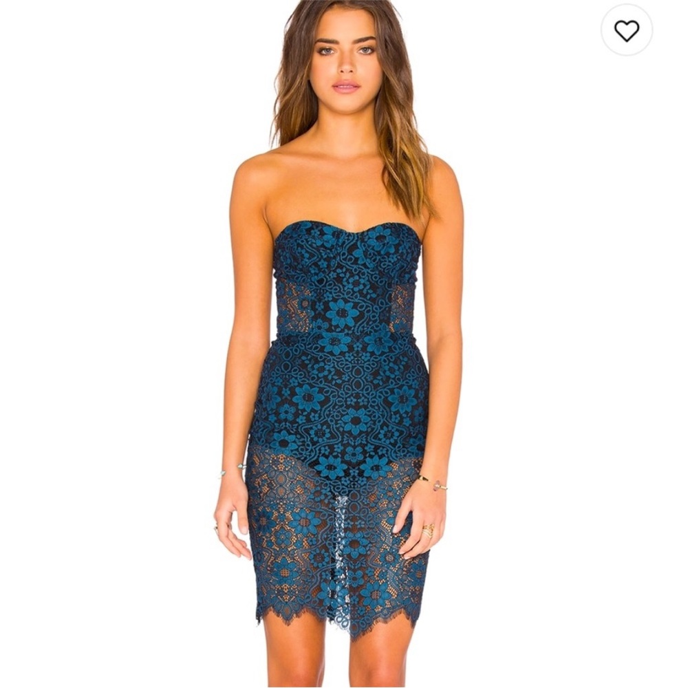 For love and lemons Sophia sexy teal black strapless lace mini dress size S